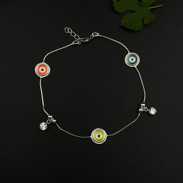 Neon Evil Eye Anklet With Zircon Drops